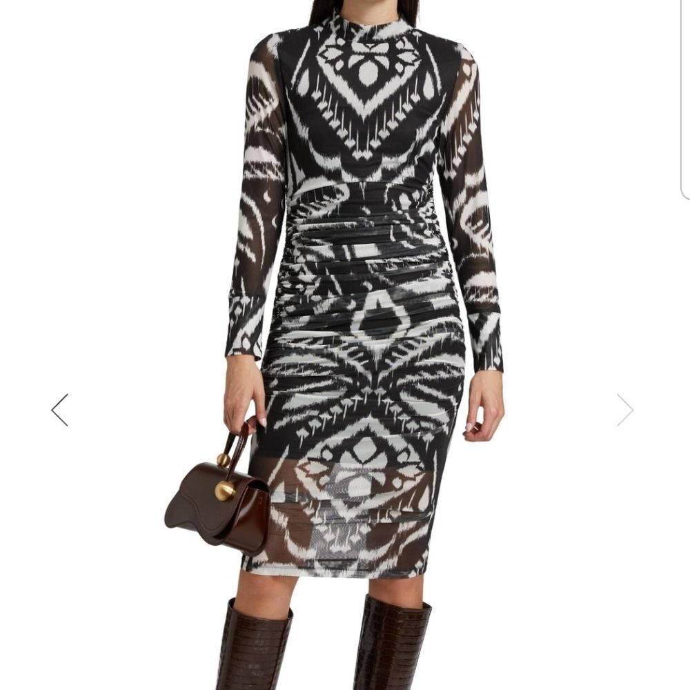 Farm Rio Black White Pineapple Ikat Tulle Chic Feminine Whimsigoth Midi Size L